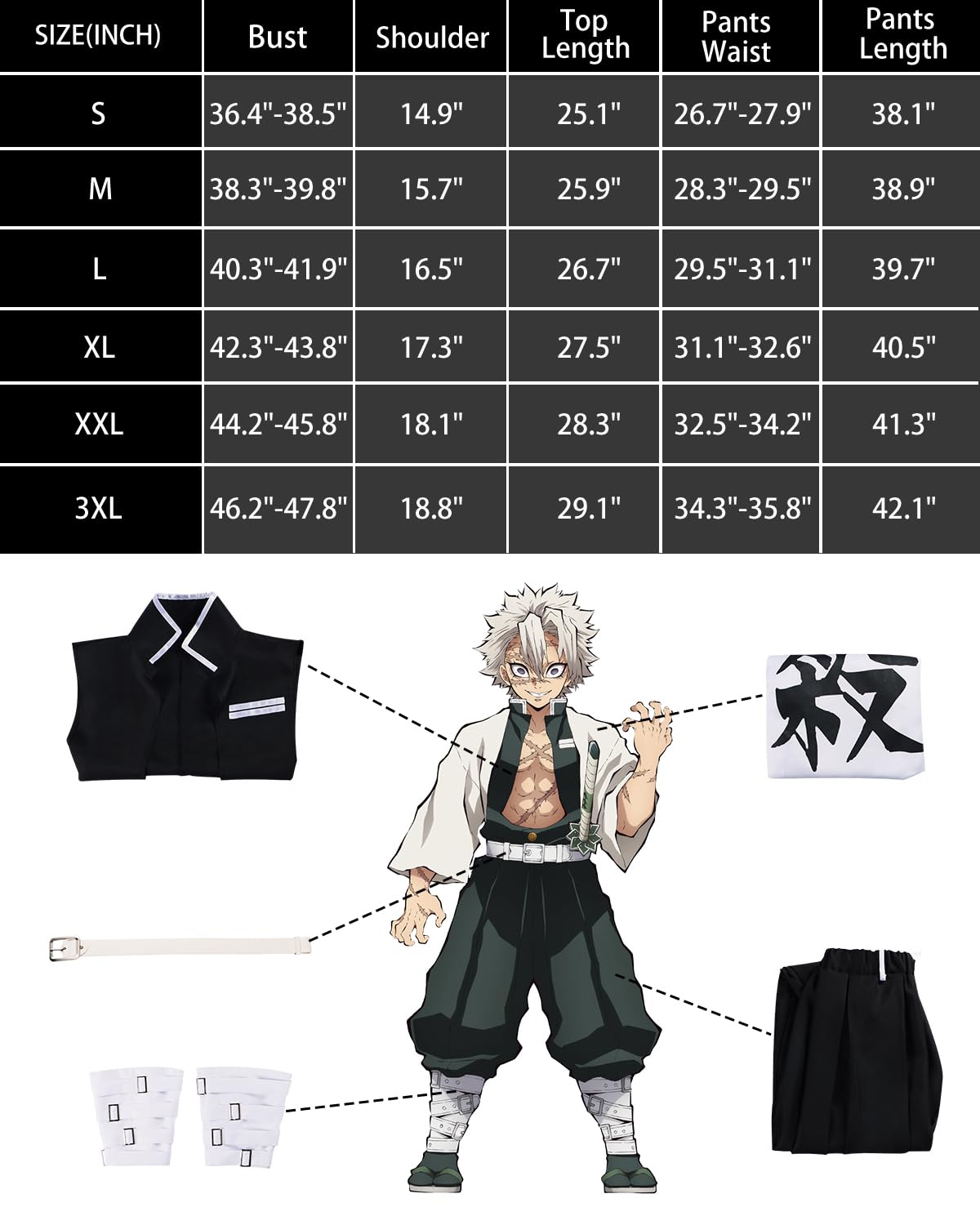 CR ROLECOS Anime Cosplay Shinazugawa Sanemi Cosplay Costume Sanemi Halloween Kimono Kimetu No Yaiba Carnival Costume S - Image 4