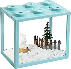 Tanque de peixes Betta pequeno, kit de mini aquário empilhável com cascalho de aquário e micropaisagem florestal, aquário de cubo de acrílico de 1 litro para peixes de macacos marinhos e caracóis