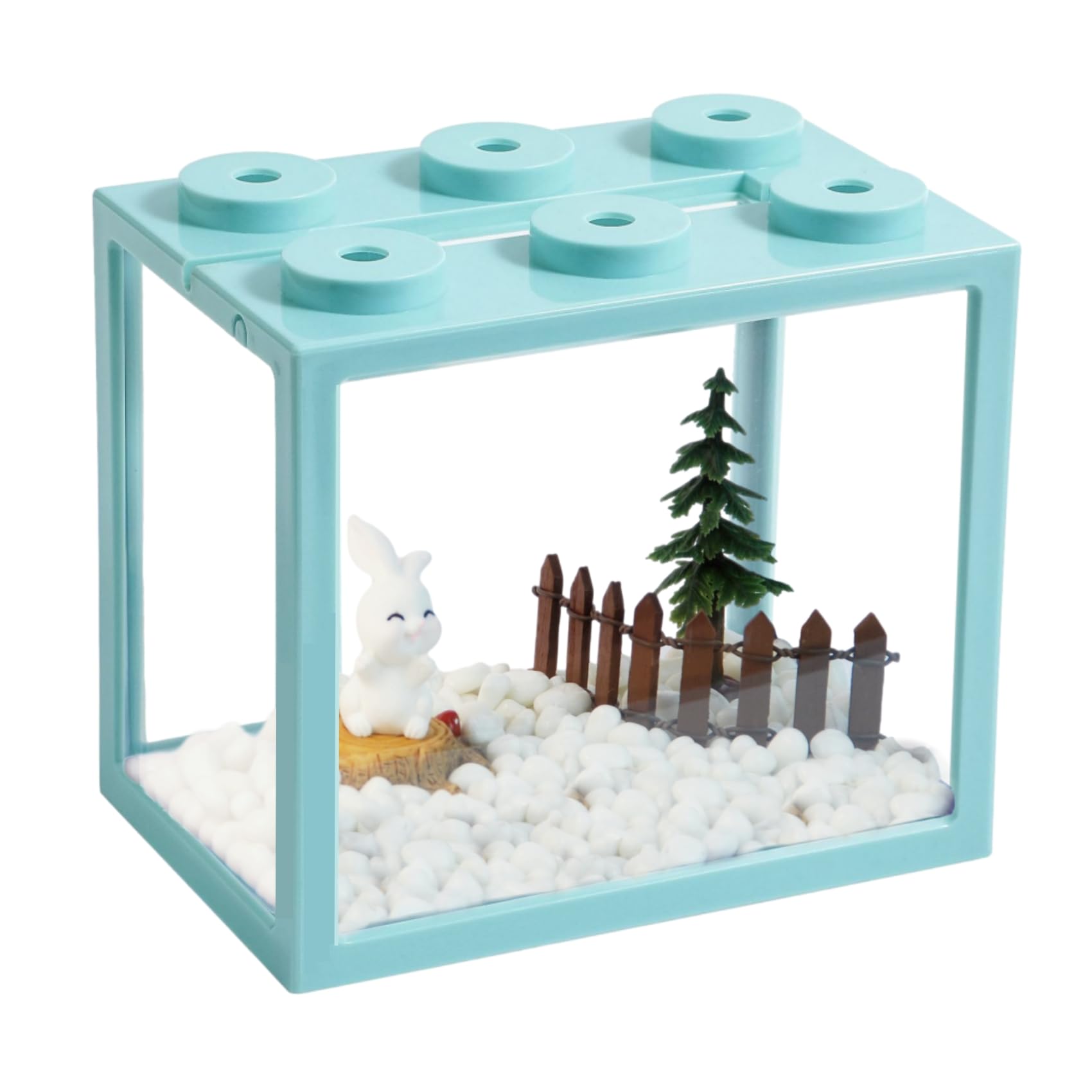 YobiisolutSmall Betta Fish Tank, Stackable Mini Aquarium Tank Kit with Aquarium Gravel & Forest Micro Landscape, 0.6 Gallon Acrylic Cube Fish Bowl for Sea Monkeys Shrimp Snails (Green)