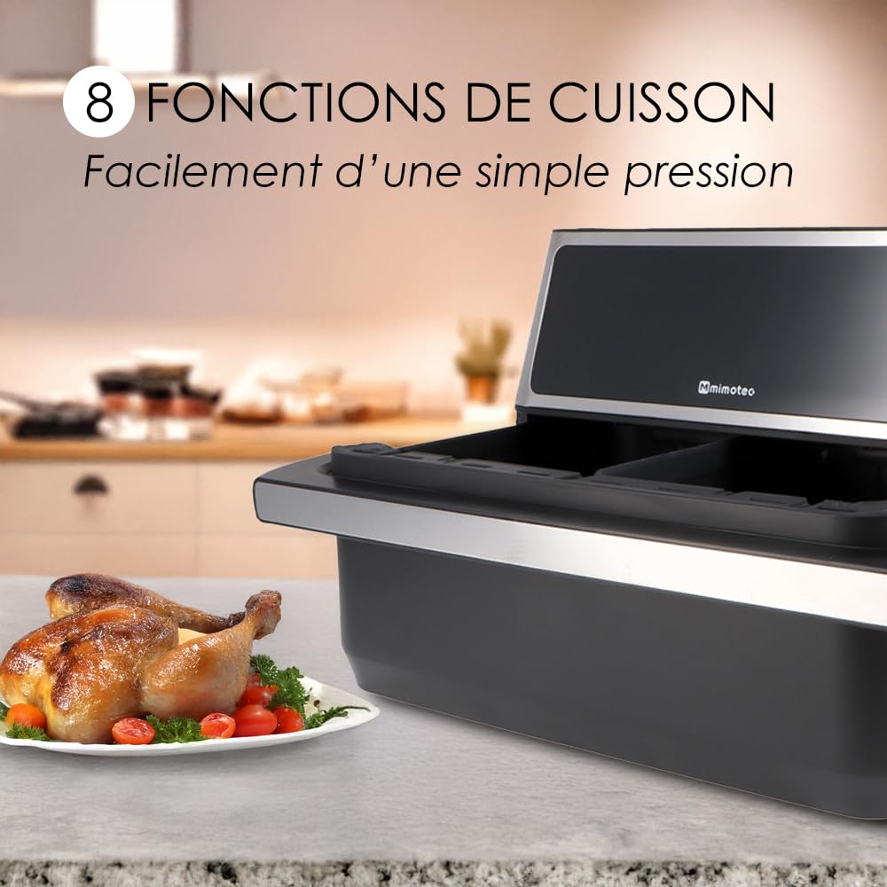M mimotec - Doppio Touch 11L (5,5+5,5L) Friggitrice ad Aria Doppia Senza Olio, 2850W, 10 Menu, Touch Screen, Timer Regolabile 60 Minuti, 80-200°C, Cottura Facile e Sana