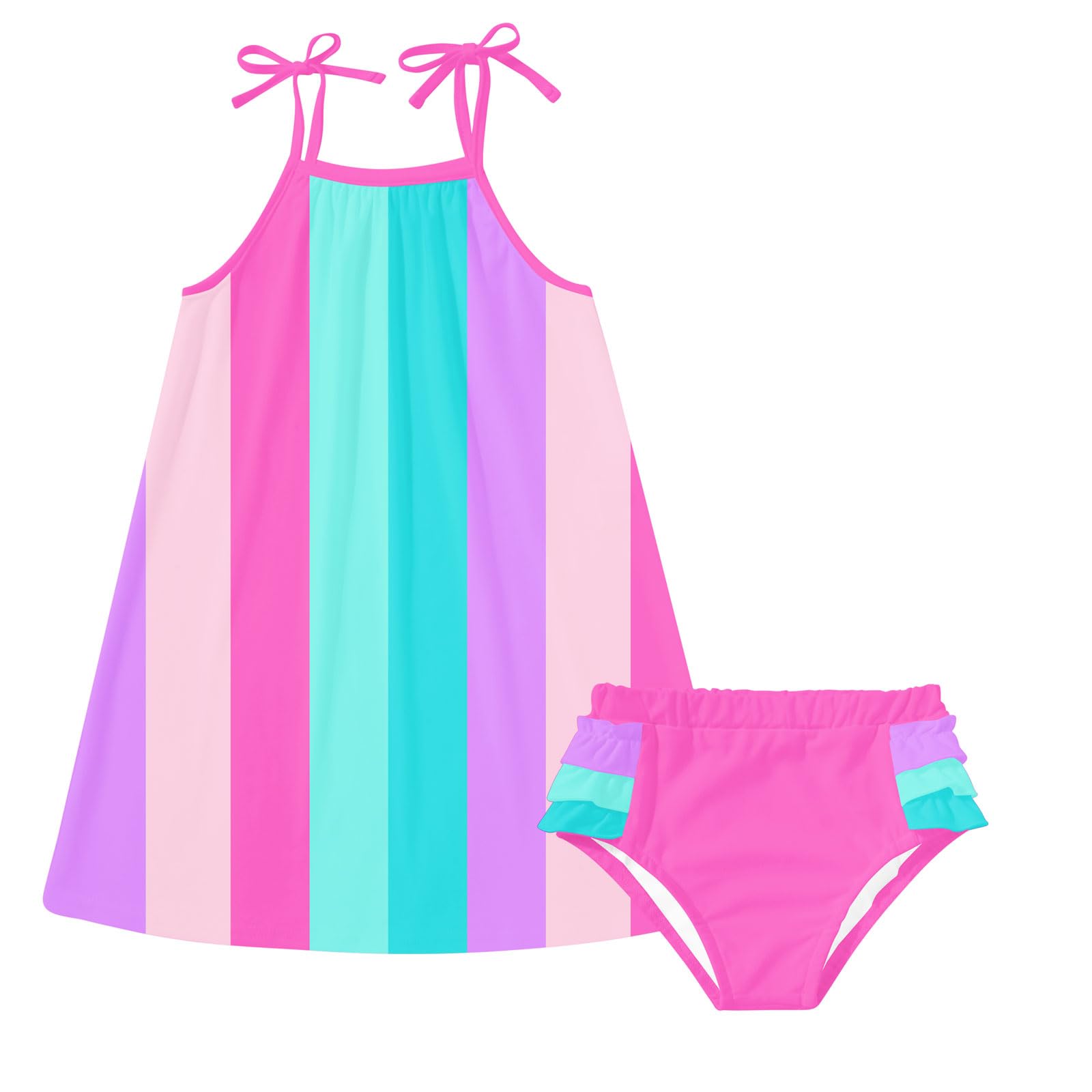 Toddler Girls Summer Sling Rainbow Sundress Straps Sleeve Casual Beach Dress Outfit with Cute Short 2-5 Years