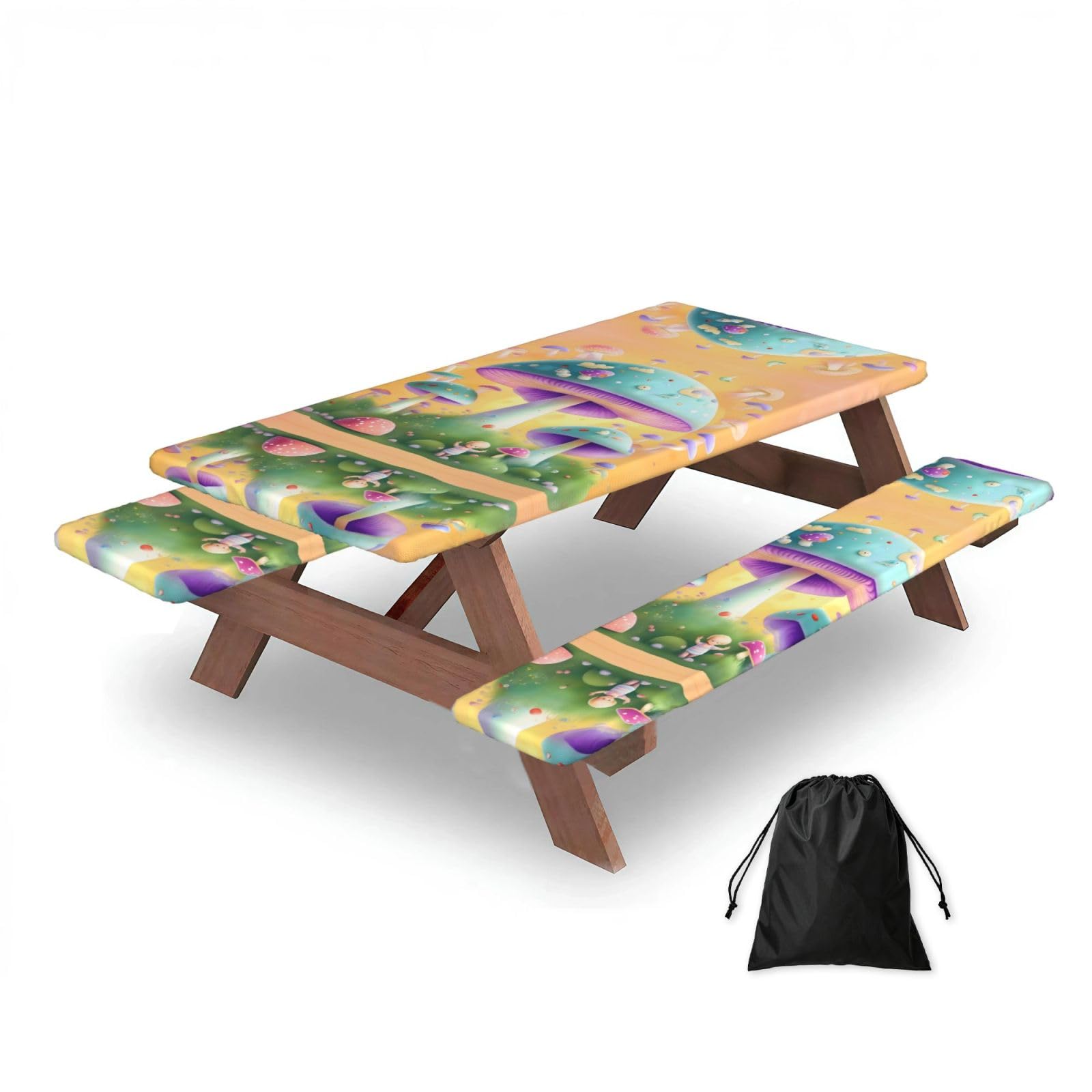 Zqytgfdc Black Fantasy Mushroom Rectangular Water-Repellent Picnic Tablecloths, Outdoor Camping, Picnic, Bbq
