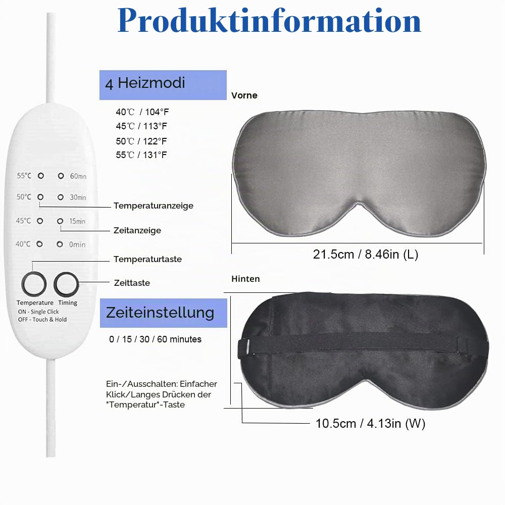 Beheizte Augenmaske, PJYU Seidenaugenmaske für geschwollene Augen, trockene Augen, Blepharitis-Behandlung, Linderung der Augenbelastung, Syndrom des trockenen Auges, Styes Eye und MGD (grau)