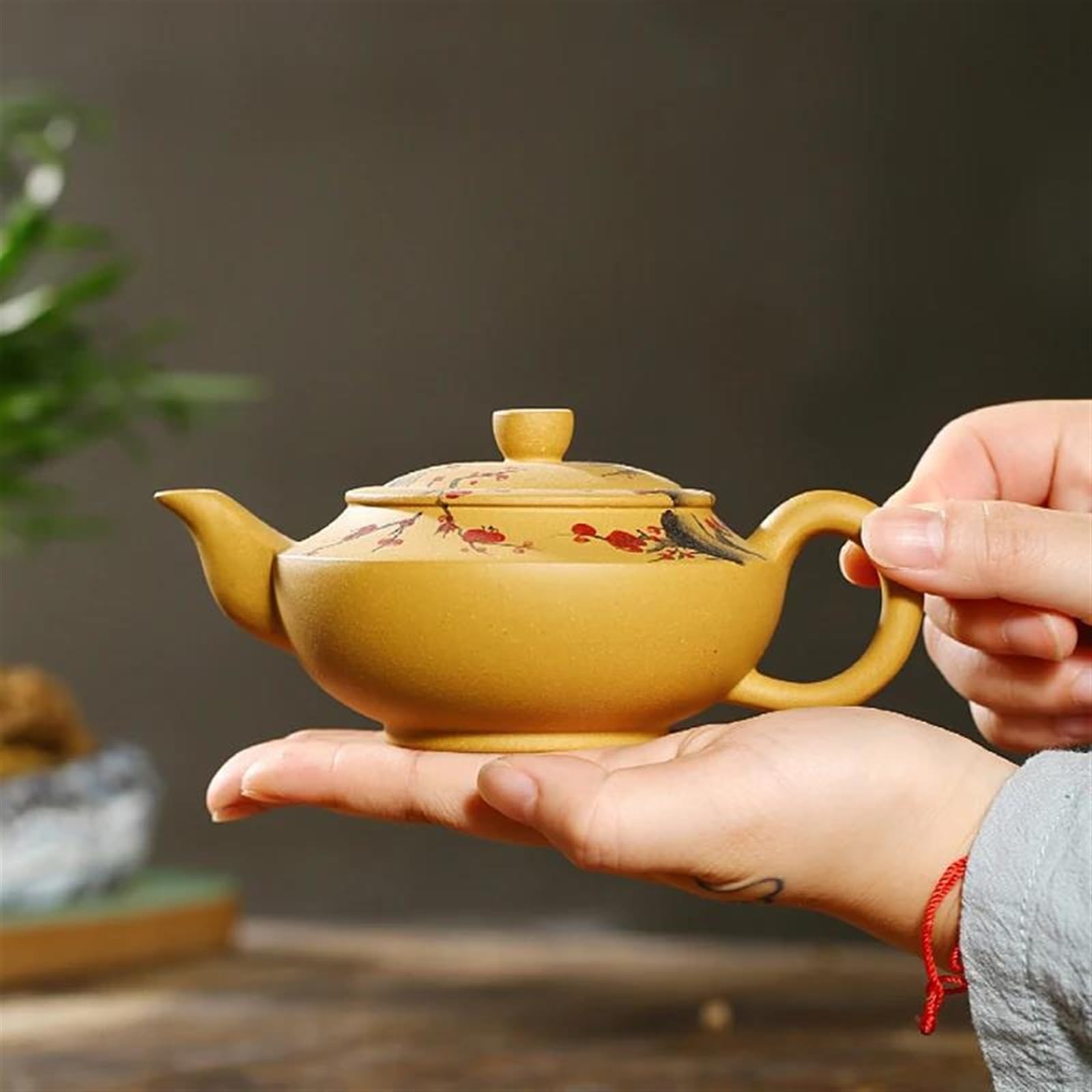 Teiera, set da tè da viaggio, set da tè pomeridiano da 230 ml, 1 teiera Kongfu, teiera Zisha, segmento di fango piatto Xishi, teiera con motivo a fiori di prugna, set da tè cinese con foro a sfera d