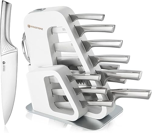 Miniatura 12 de KINGSTONE Juego de 14 piezas de cuchillos de cocina con bloque, juego de cuchillos de acero inoxidable alemán con afilador incorporado, juego