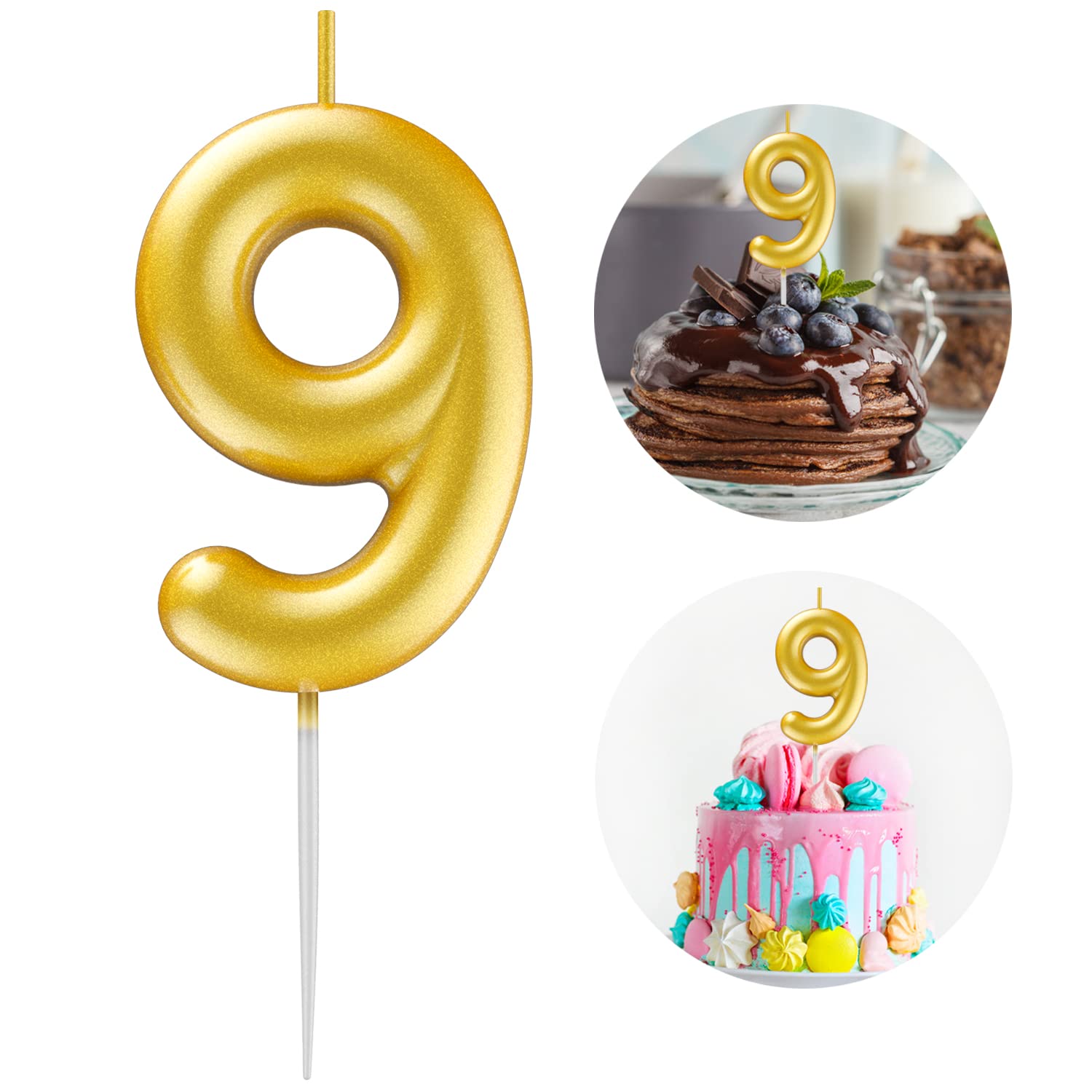 Gold Number 9 Candle Happy Birthday 3D Number Candles for Birthday Cake Party Decoration Wedding Anniversary Celebration Supplies