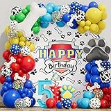 Bonropin 143pcs Paw Balloons Garland Arch Kit with Red Yellow Blue Puppy Paw Latex Balloons Bone Paw Print Foil Balloons for Dog Patrol Themed Birthday Party Supplies Baby Shower Decorations