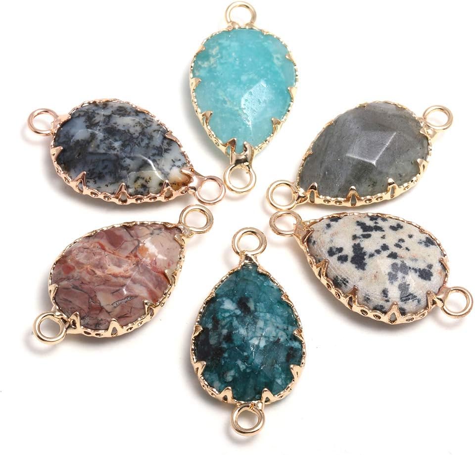 LHJ 10Pcs Water Drop Shape Natural Stone Connectors Faceted Random Healing Energy Crystal Agate Pendant Charms for Jewelry Making Necklace Bracelet - Image 6