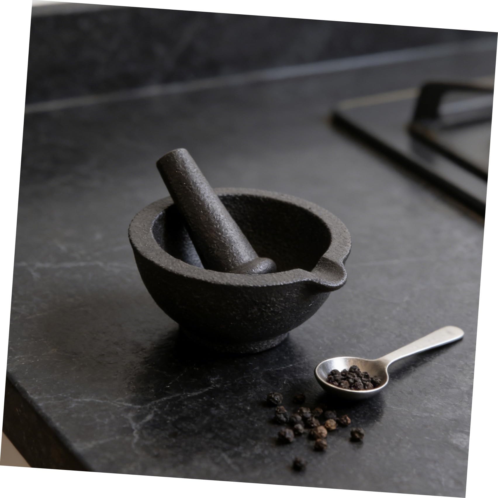 Mortier et Pilon en Fonte Noire, Broyage Manuel Polyvalent Cuisine