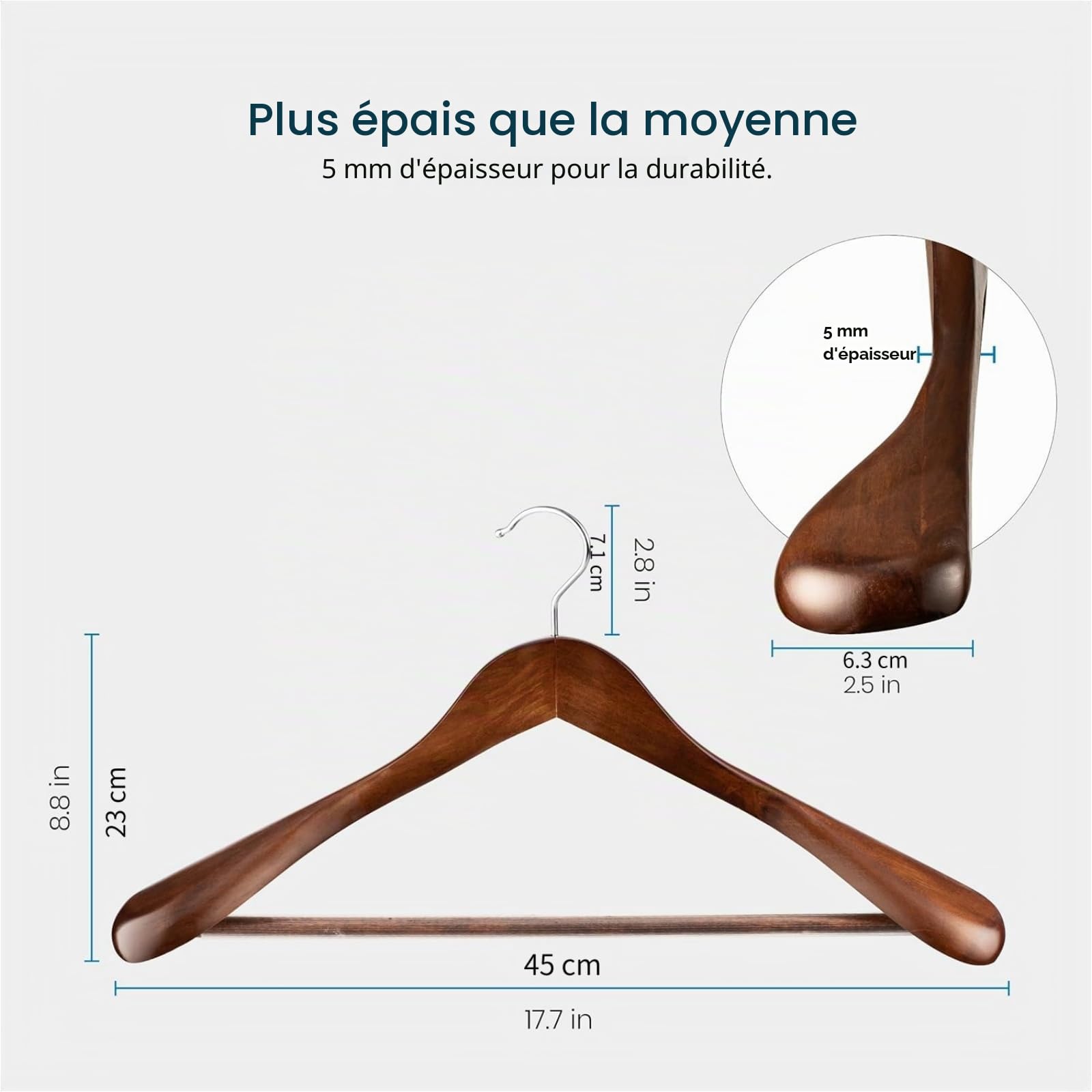 Cintres en bois très résistants avec épaules larges, lot de 6, cintres pour costumes et vêtements, cintres en bois pour costumes avec barre antidérapante pour pantalons (01 - Vintage wood)