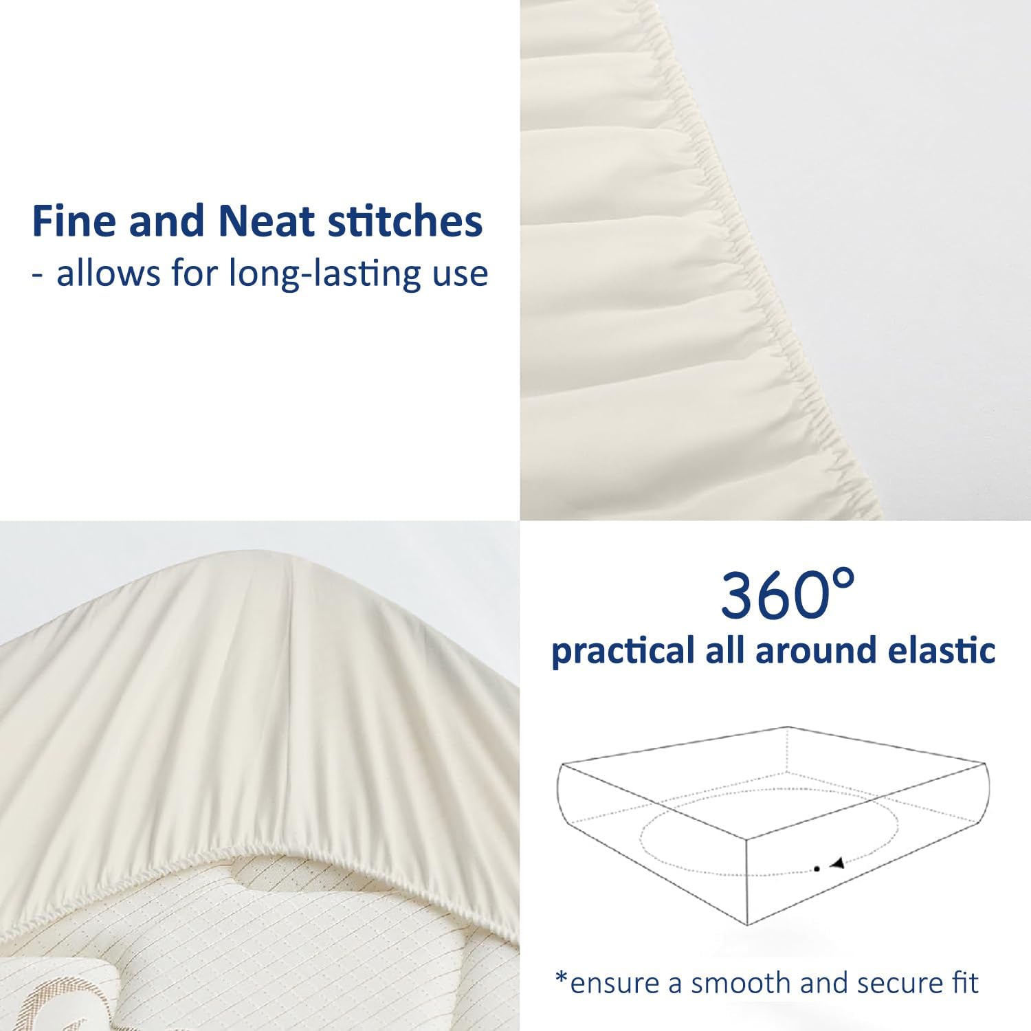 SKY BEDDINGS 600 Thread Count Cotton Fitted Sheet Twin XL, Ivory | 100% Egyptian Cotton, Sateen Weave Cooling Twin XL Bed Sheets, 16 Inch Deep Pockets, No Pop Elastic for Secure Fit