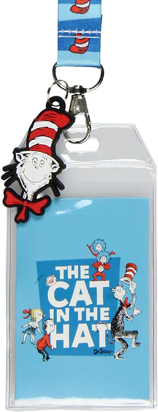 Dr. Seuss Cat in The Hat Breakaway ID Badge Holder Lanyard w/ 2" Rubber Pendant (Pack of 2)