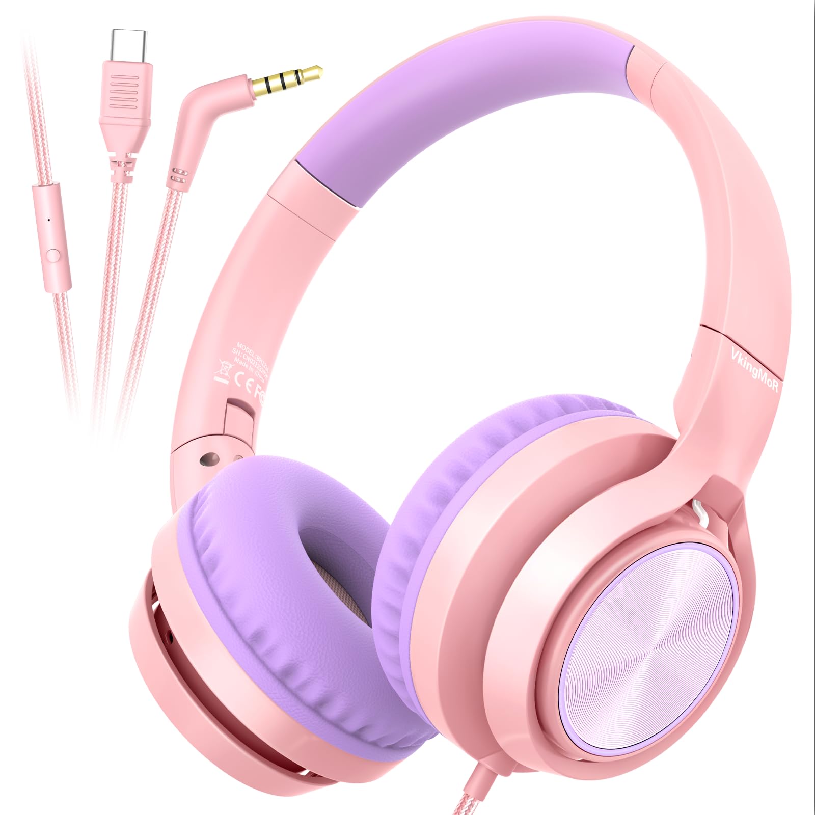 VkingMoR Kids Headphone USB-C 3.5mm Microphones Pink-picture-22