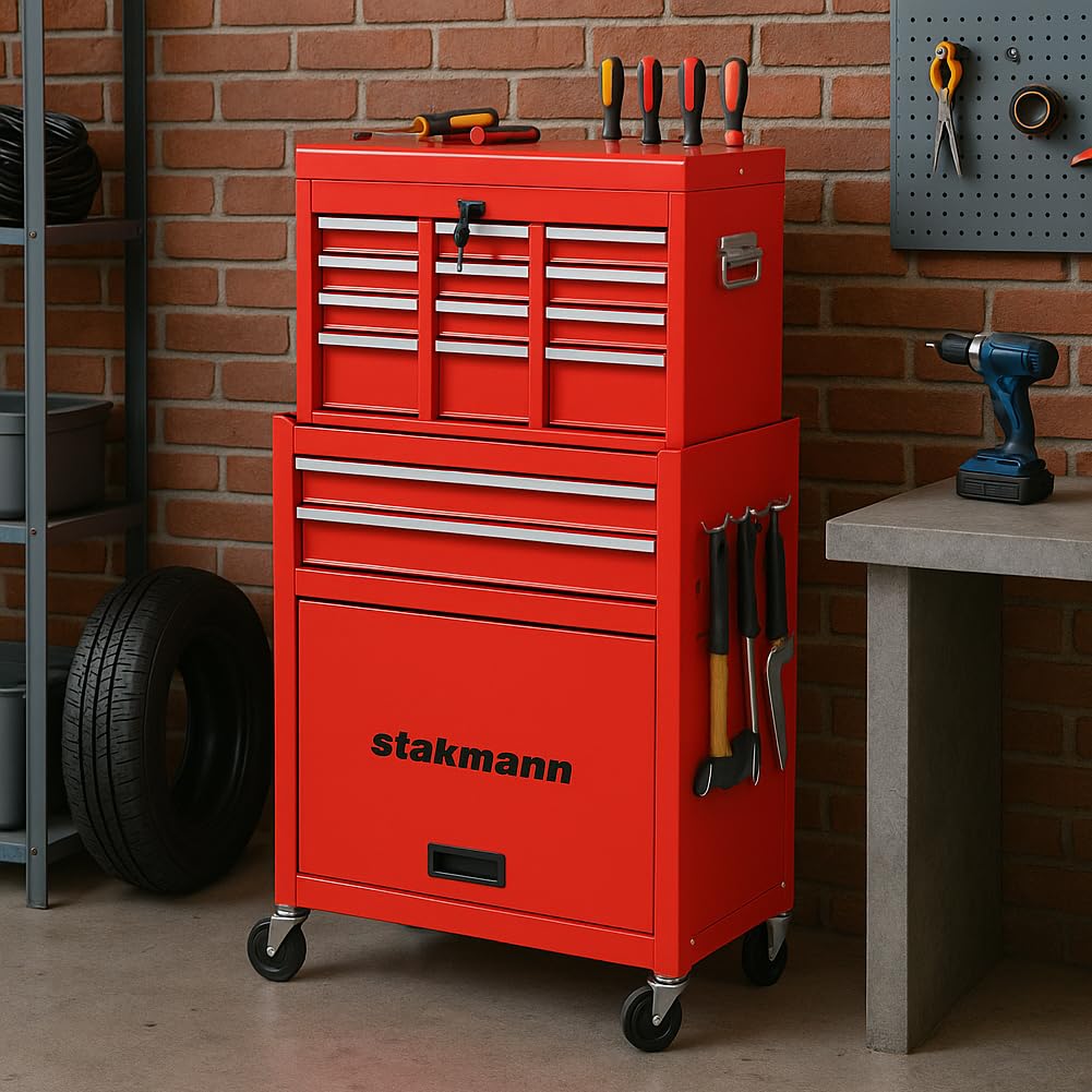 Carrello Portautensili 2in1 8 Cassetti 1 Sportello in Acciaio 68x33x108 cm