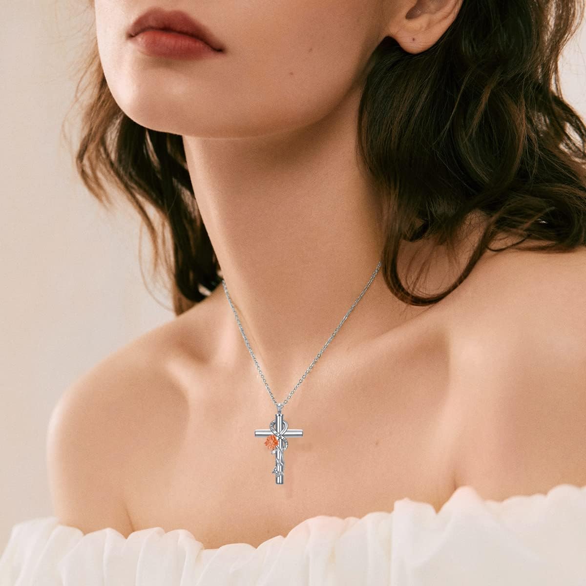 Cross Urn Necklaces for Ashes Sterling Silve 12 Month Birth Flower Cremation Jewelry for Ashes Urn Pendant Keepsake Memorial Pendant Necklace for Ashes for Human Women Pet