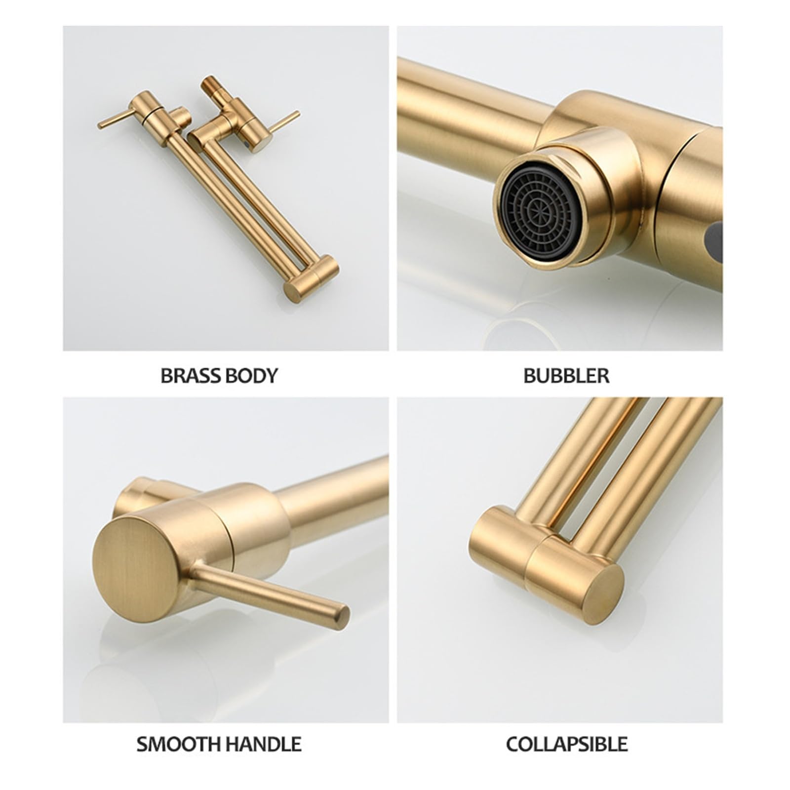 Grifos mezcladores para Fregadero Grifo de Cobre hervidor Cocina Plegable Pared un Solo Agua fría Boquilla giratoria la mayoría los escenarios (Dorado Brillante B)