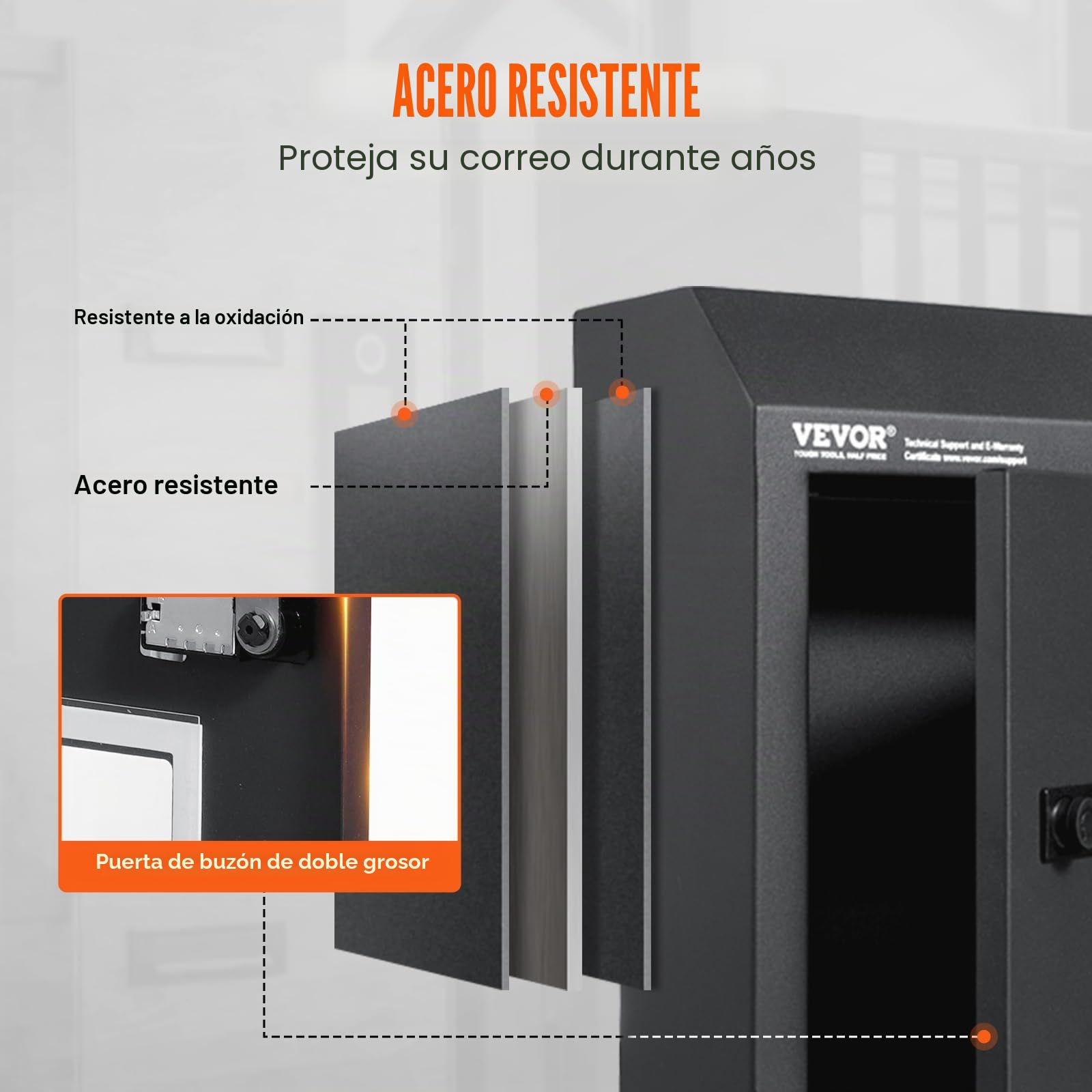 VEVOR Buzón Empotrable de Puerta 305x155x360 mm Acero Resistente Cerradura con Código de Combinación Gris