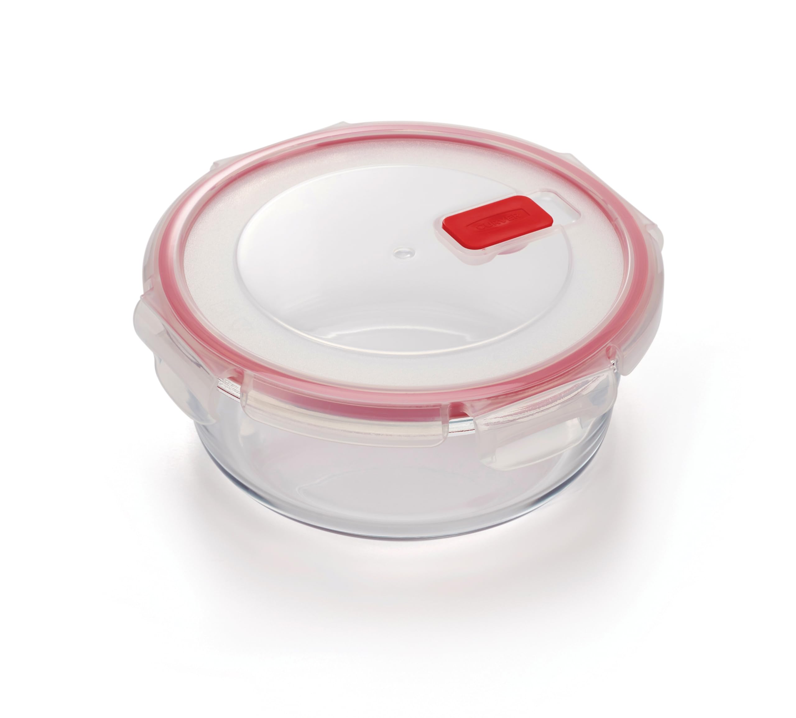 Curver Transparent Round 0.95L Food Storage Glass Containers With Lids - Borosilicate Glass, 4-Clip Lock Airtight Food Containers With Lids, Oven & Freezer Safe