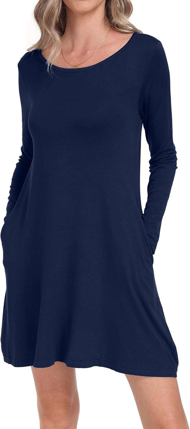 Women's Long Sleeve Pockets Casual Loose T-Shirt Dresses