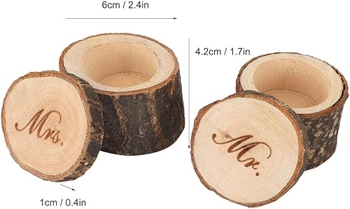Miniatura 6 de TOPINCN Caja de madera retro, ramas de tronco, estilo literario, ideal para bodas, compromisos y día de San Valentín (MR&MRS)