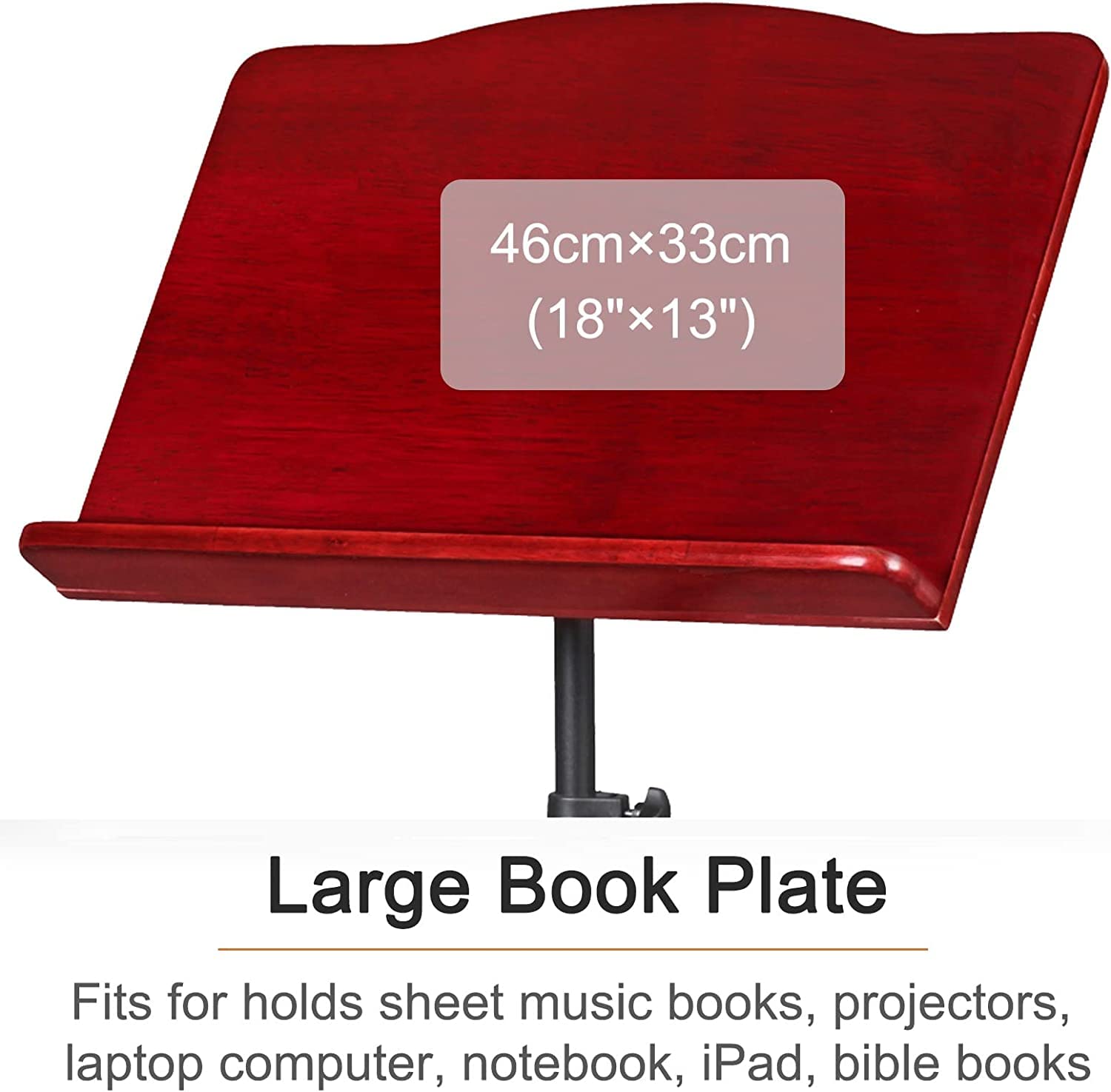 Atriles de música de Altura Ajustable, Soporte de música portátil, atriles de partituras Plegables, Estante de Almacenamiento de Metal de Madera, trípode, Color Madera (Rojo)