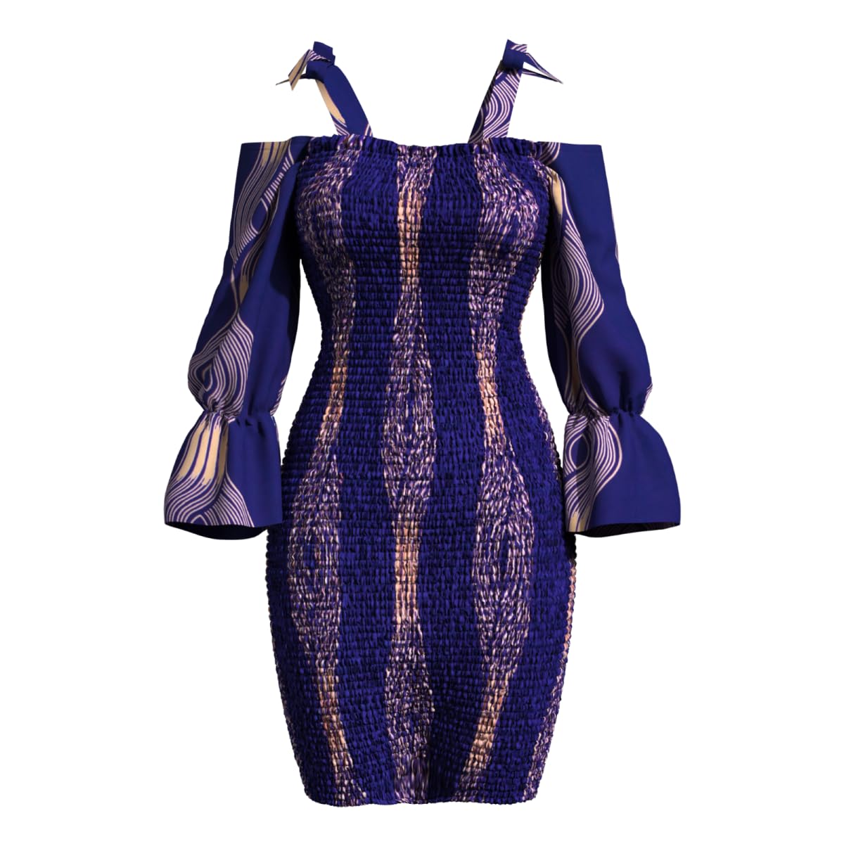 Robe Bodycon imprimé Africain à décolleté Tombant avec Manche évasée
