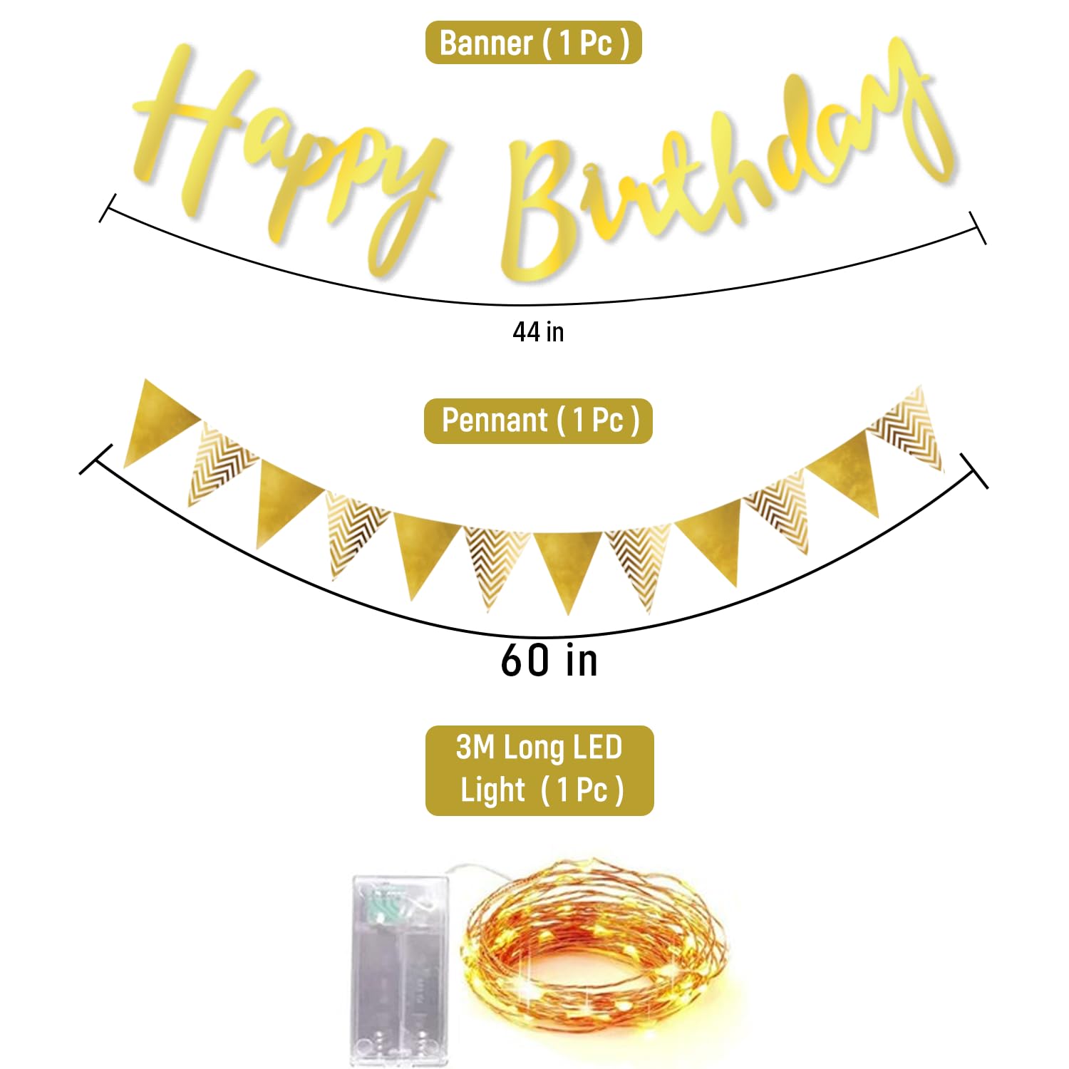 Party Propz Happy Birthday Banner | Led String Lights For Decoration | Paper Flags Decoration | Birthday Decoration Items | Bunting Flag Decoration | Led String Light - Image 2 thumbnail