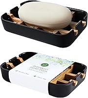 Vista 1 de Jaboneras para barra de jabón, soporte de jabón de baño negro, soporte de bambú para ducha de baño, lavabo de baño