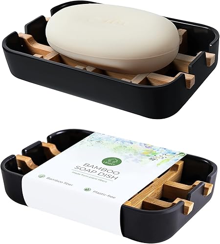 Jaboneras para barra de jabón, soporte de jabón de baño negro, soporte de bambú para ducha de baño, lavabo de baño