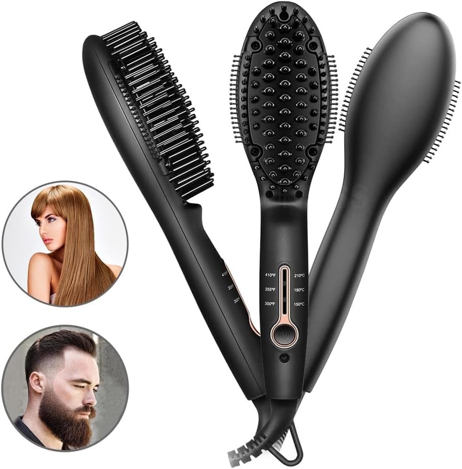 Plancha para Barba y Cabello con Cerámica, Rizador y Cepillo Eléctrico Caliente Profesional, Forma de Peine miniatura 5