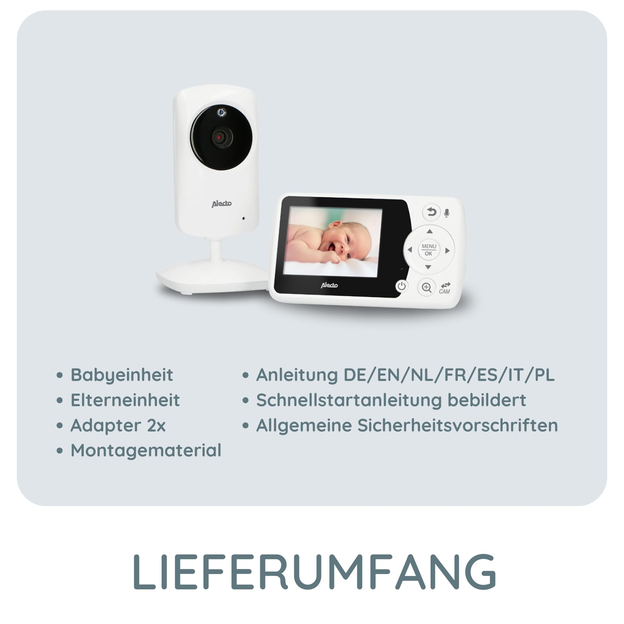 Alecto DVM-64 Funk Kamera Babyphone (100% störungsfrei & privat) mit schwenkbarer video Kamera, Nachtsicht, Gegensprechfunktion, hohe Reichweite, weiß | Nachtsicht - Gegensprechfunktion - hohe Reichweite - weiß