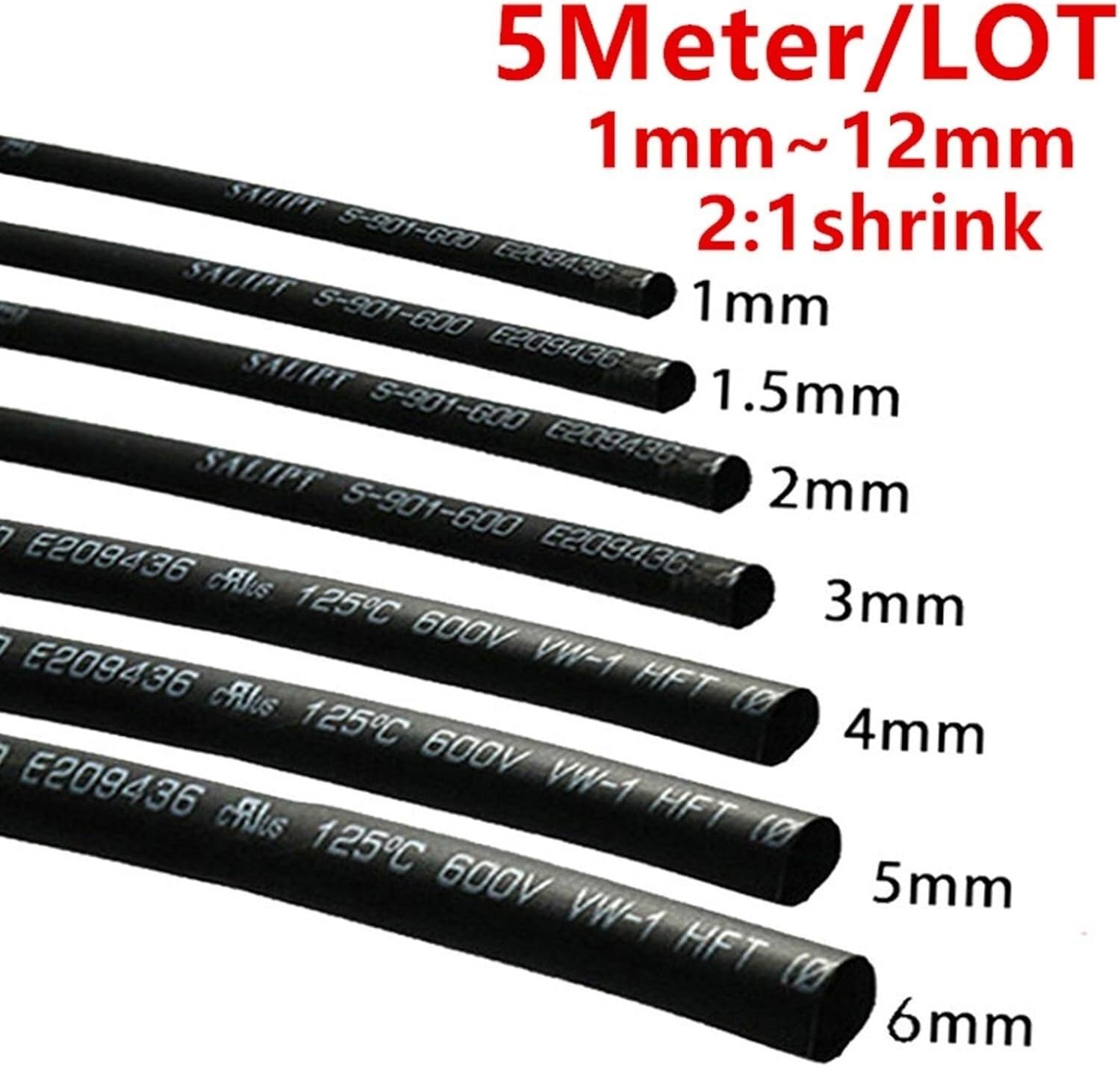 Wąż termokurczliwy do kabli, współczynnik skurczu 2:1, CZARNY, 0,6 mm do 180, zestaw tulei termokurczliwych do (100 mm 1 metrów)