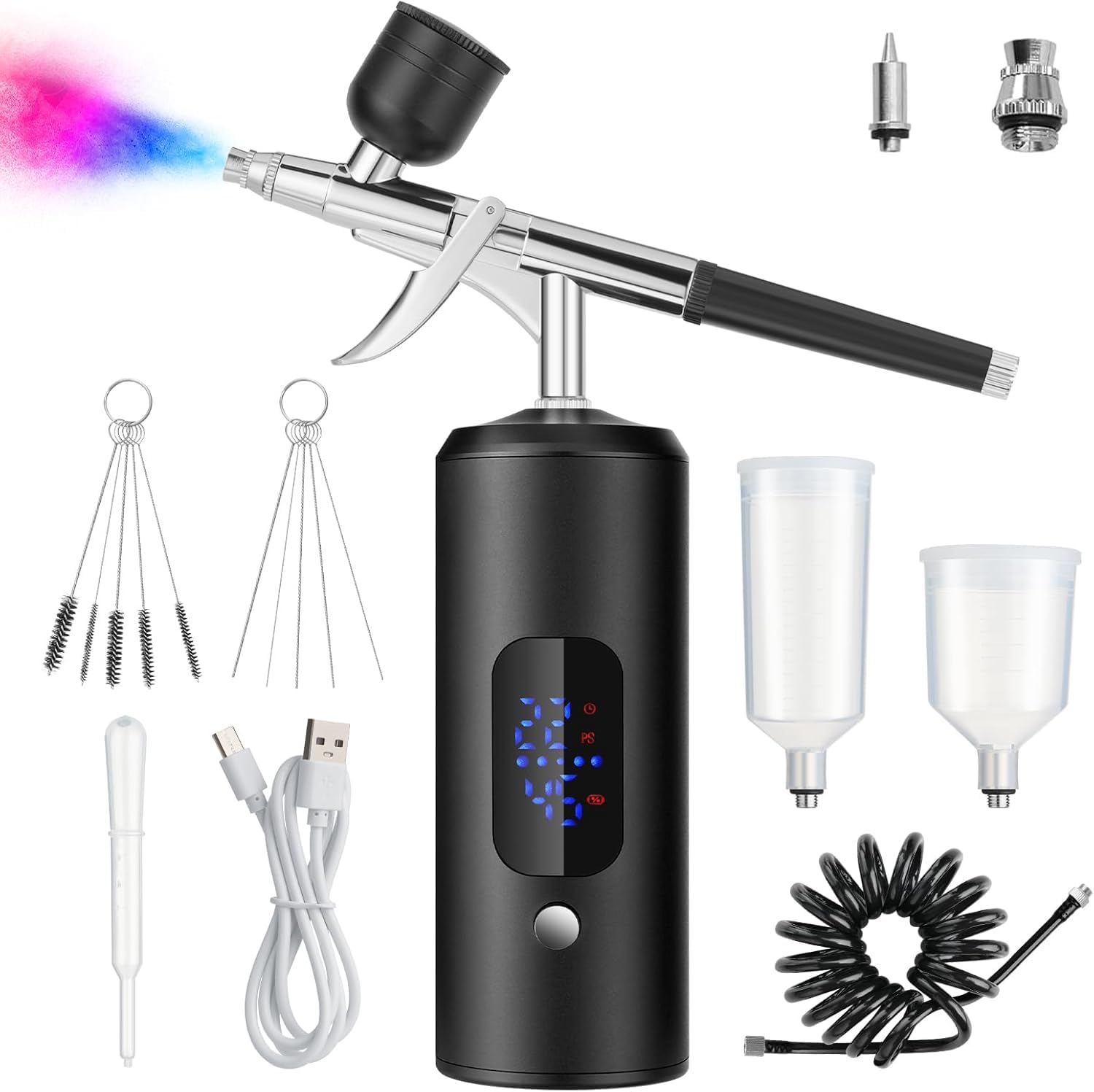 Kit aerografo, kit di aerografo con compressore d'aria, kit portatile senza fili per aerografo, con display a LED e set di pulizia per nail art, trucco, pittura, tatuaggi, decorazioni per torte, kit