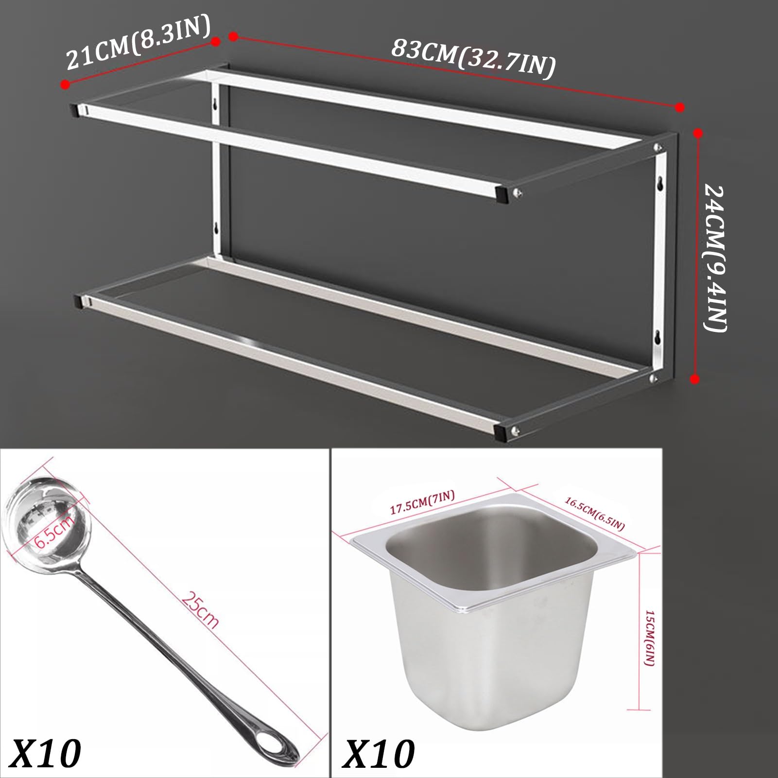 Stazione per pizza in acciaio inox con cucchiai e coperchi, a parete, multi-scomparto, portaspezie, organizer per cucina e ristorante, porta condimenti