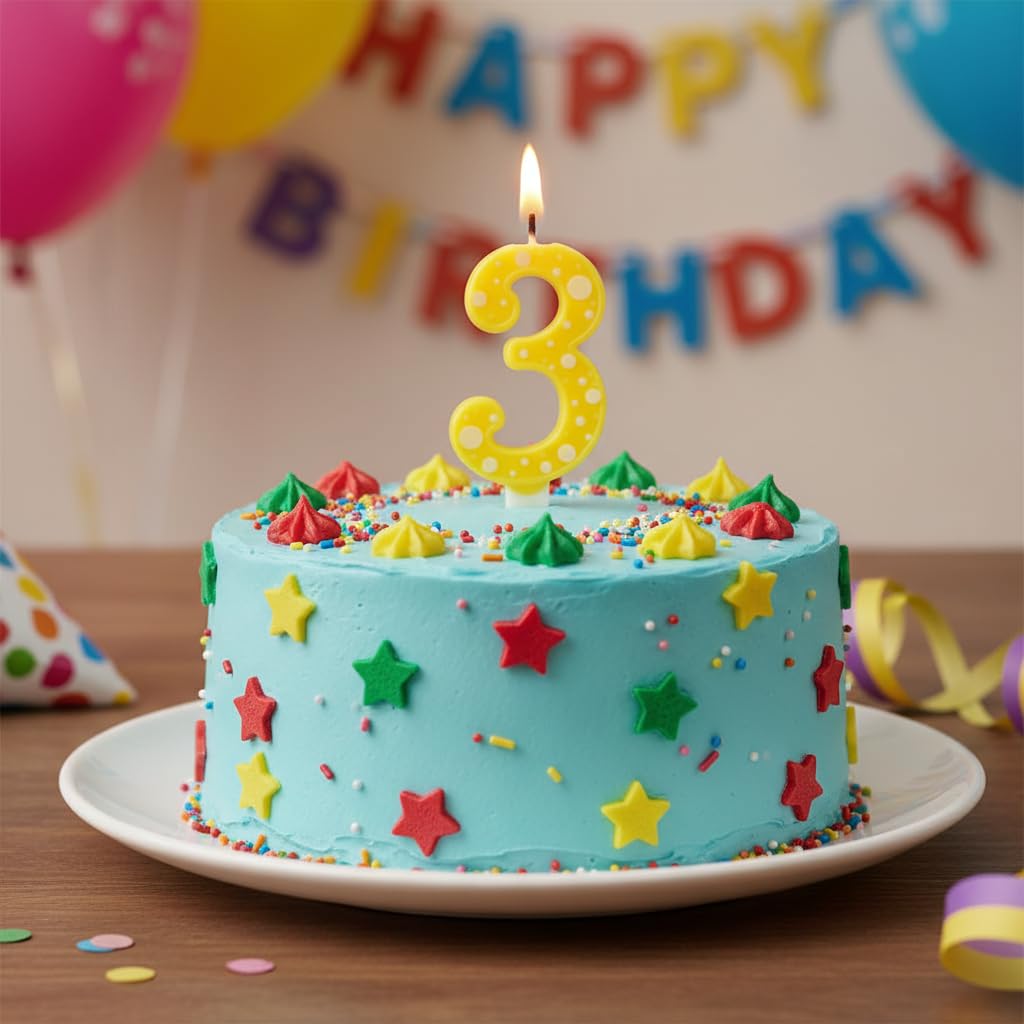 Candela Compleanno con Pois, Paraffina, 12,5 cm, Fiamma Stabile (giallo 3) - 3