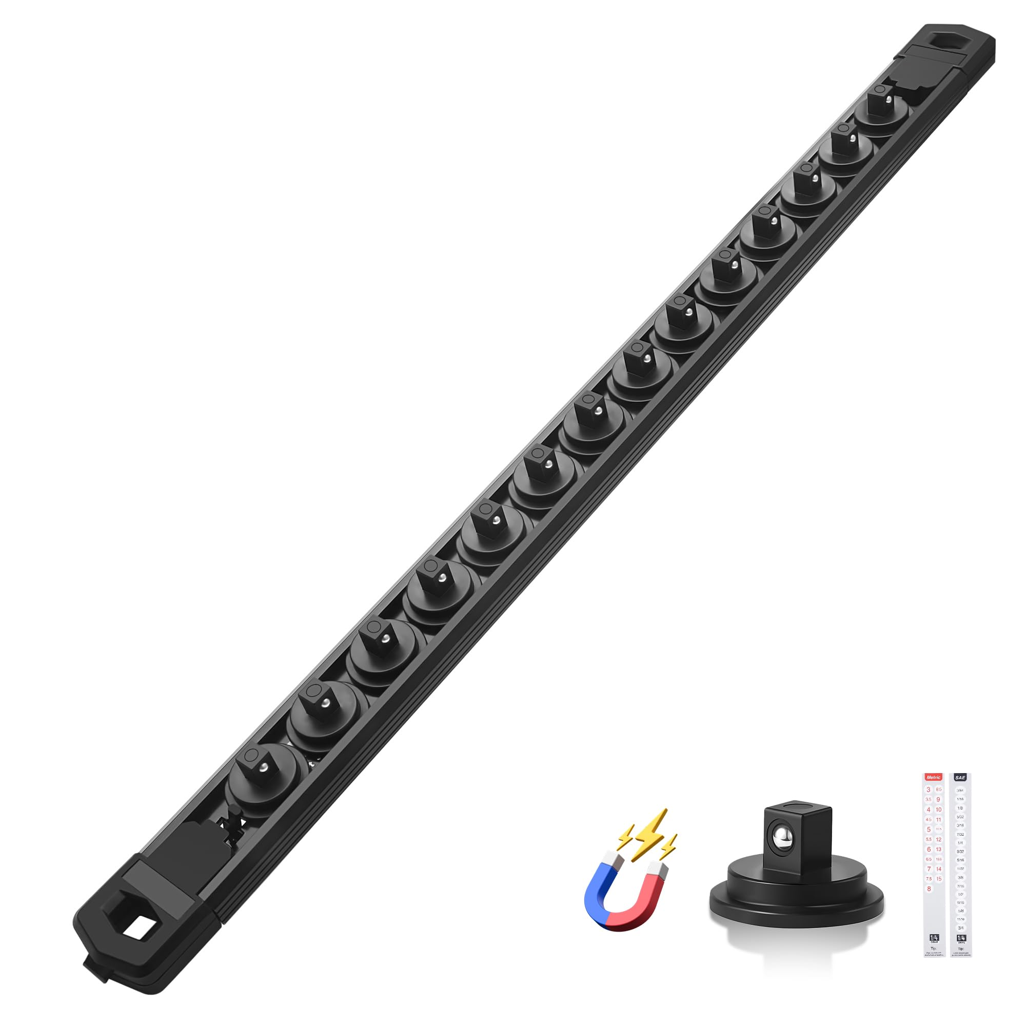 Reniteco Magnetic Socket Organizer, 1/4” Aluminum Alloy Rail, 14 Clips