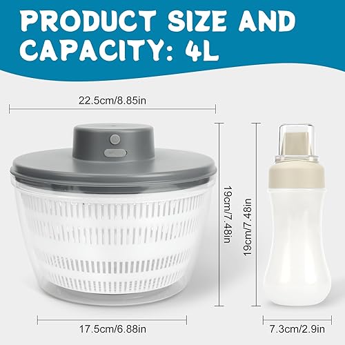 Miniatura 2 de Molinillo de ensalada grande, lavadora y secadora de verduras, lechuga eléctrica con cuenco para el hogar, cocina, lavado, secado de verduras de