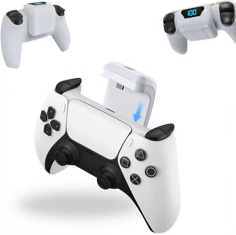 Bateria Externa compatível com Controle PlayStation 5, 1500mAh, Branco, USB Tipo-C, LED Azul