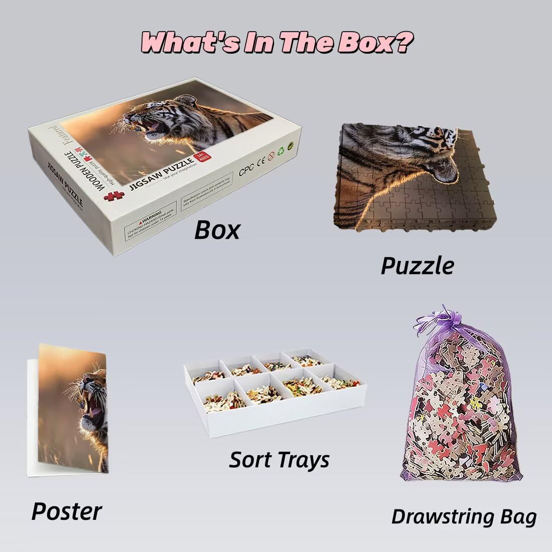 Puzzle 1500 elementów tygrys, puzzle dla dorosłych zwierzęta, klasyczne puzzle Wyzwanie edukacyjne Superior Zabawki dla rodziny, niemożliwe drewniane puzzle z pudełkiem na prezent, dekoracja ścienna