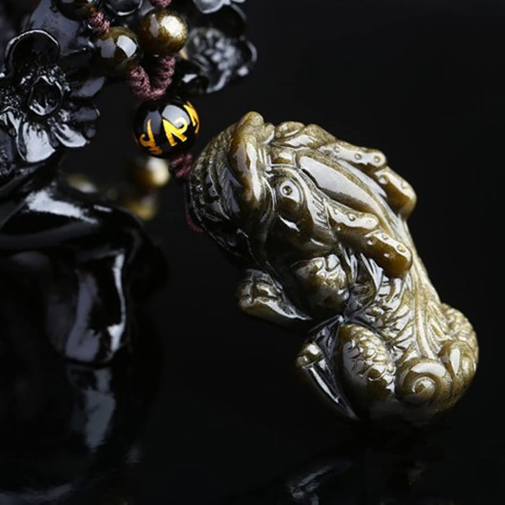 collana Feng Shui Fortunato Pixiu Ricchezza Naturale Ossidiana Dorata Ossidiana Nera Collana di Cristallo Protezione Talismano Prosperità Denaro Buona Fortuna for Donna Uomo Gioielli, Corda Normale (