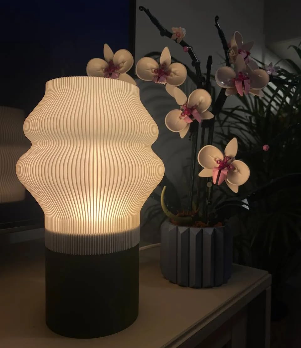 Modern Vertical Ripple 3D Printed Cylindrical Table Lamp with Black Pebble Base for Home Study, Reading, Office Work and Bedside Use-picture-32