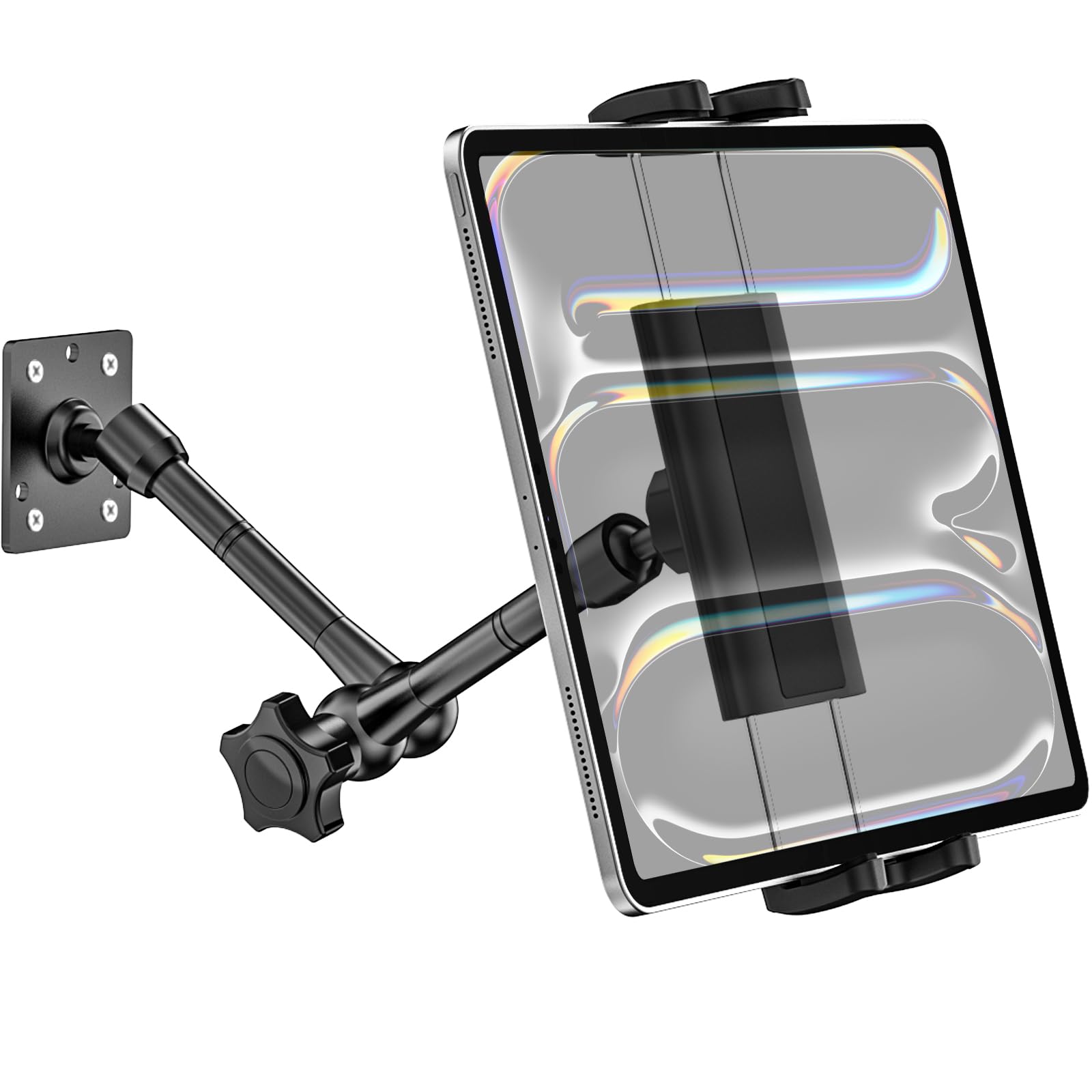 Dosvsi Tablet Wall Holder, Metal Magic Arm Tablet Wall Mount, Drill Base Phone Wall Stand for Kitchen/Office/Kiosk, Fits iPad Pro 12.9 Air Mini,