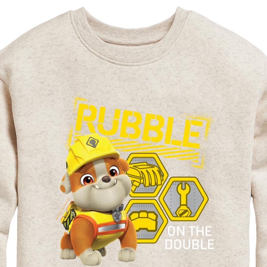 HYBRID APPAREL - Paw Patrol - Rubble & Crew - Rubble On the Double - Toddler & Youth Crewneck Fleece Sweatshirt - Size 5T Natural3