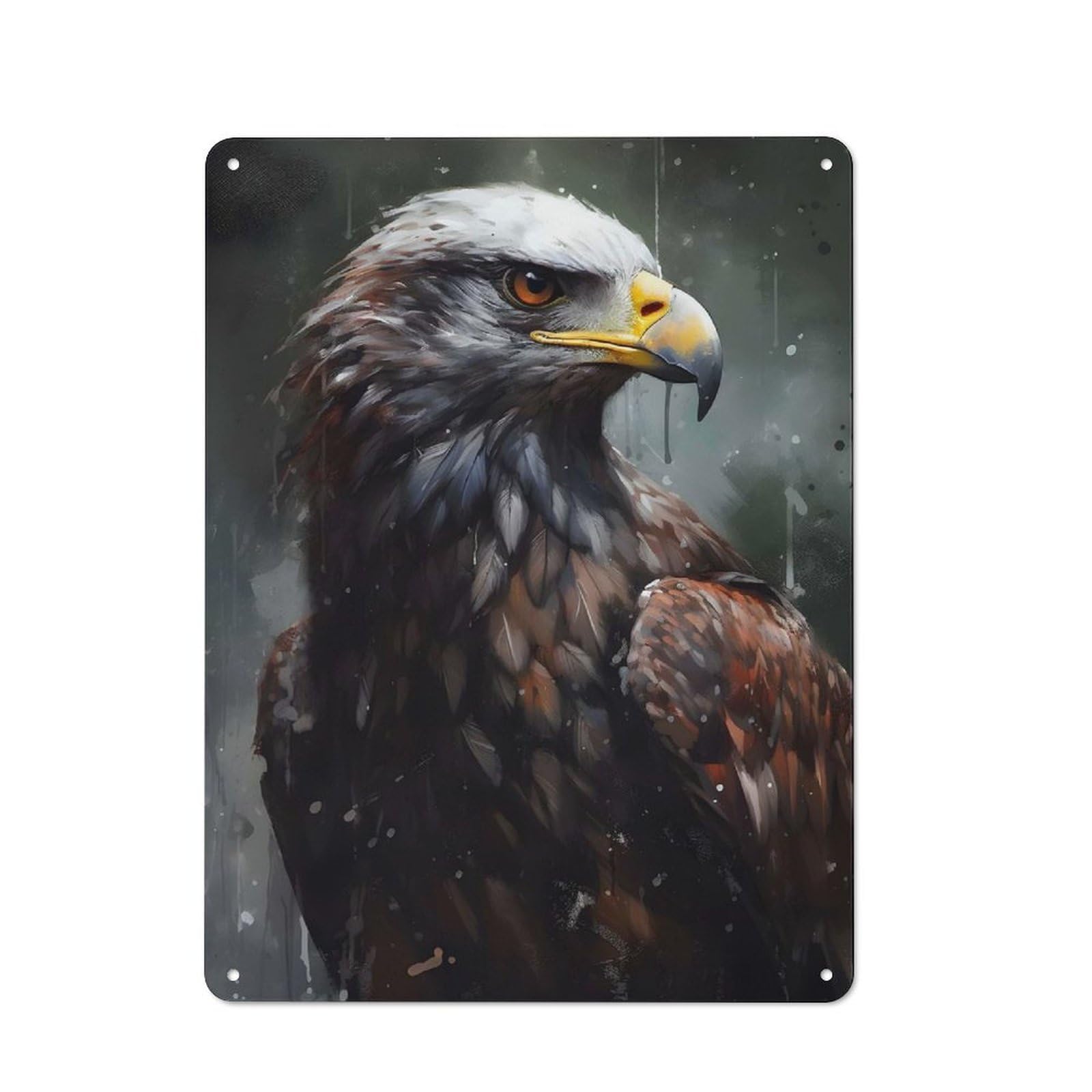 Junmoney Oil Paint Eagle Portrait Metal Sign 40X30cm With For Pub Or Café, Retro Decor, For Cooler-Month Interiors With Retro Character