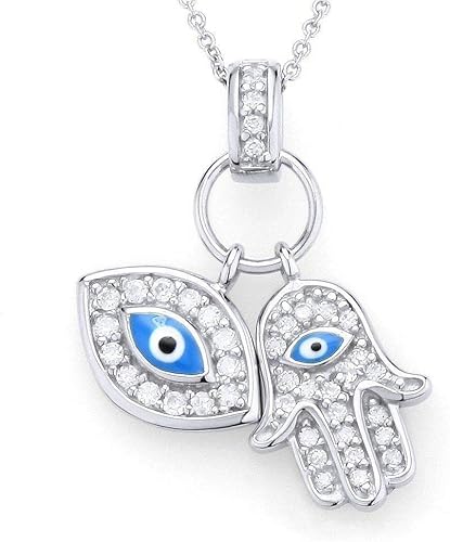 Collar con colgante de plata de ley 925 para mujer con diseño de Hamsa y ojo malvado