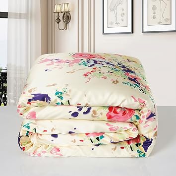 Maxfeel Silk 1pc Silk Duvet Cover, Quilt Cover, Comforter Cover, 100% Floral Print Mulberry Silk,Charmuse Silk, Multiclolr Queen Cal.King Full King Twin Queen, #20