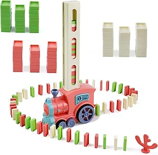 Gooswexmzl Domino Train Toy Set, 80 Pcs Domino Blocks Set, Fun and Colorful Domino Rally Train, Building and Stacking Toy Blocks Domino Set for 3-7 Year Old Boys and Girls