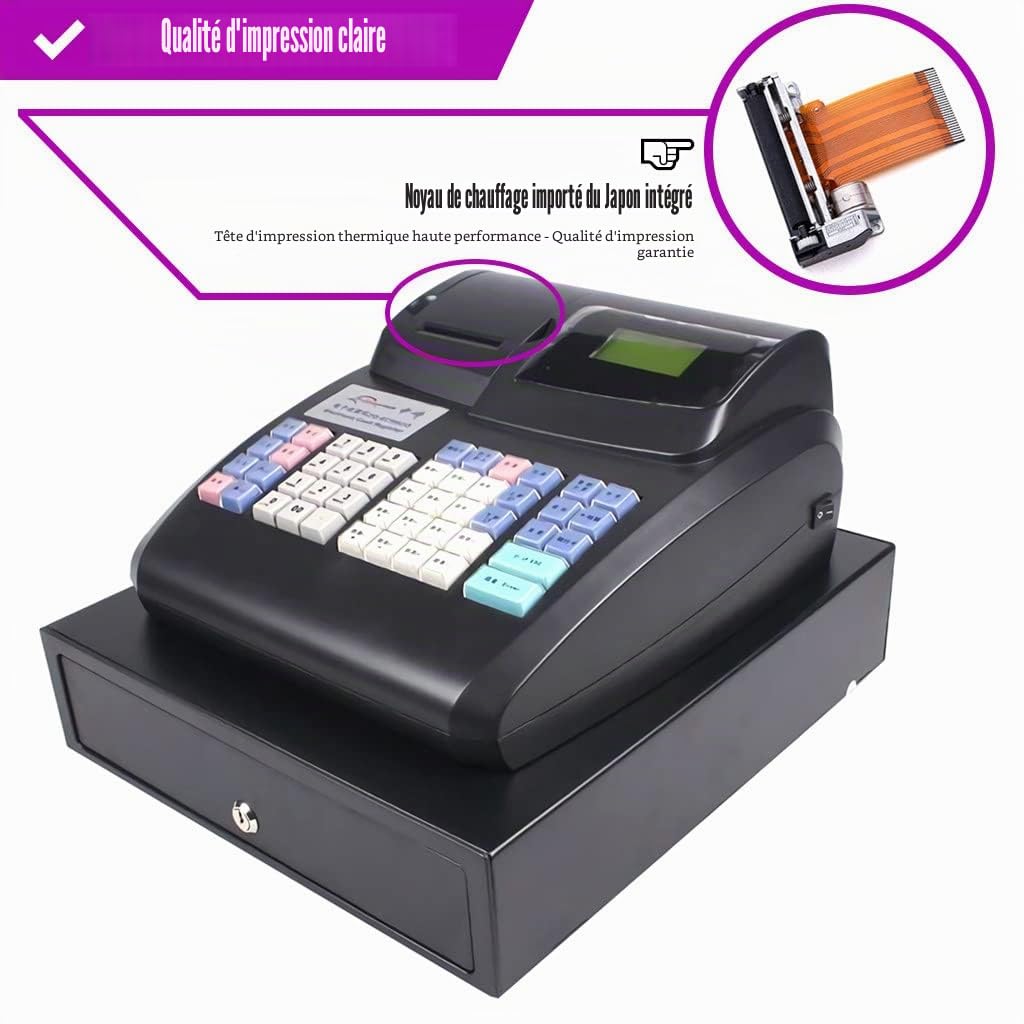 Caisse enregistreuse électronique avec Clavier Plat, Caisse enregistreuse Commerciale à 48 Touches avec Tirelire et imprimante Thermique, pour Centre Commercial,Black