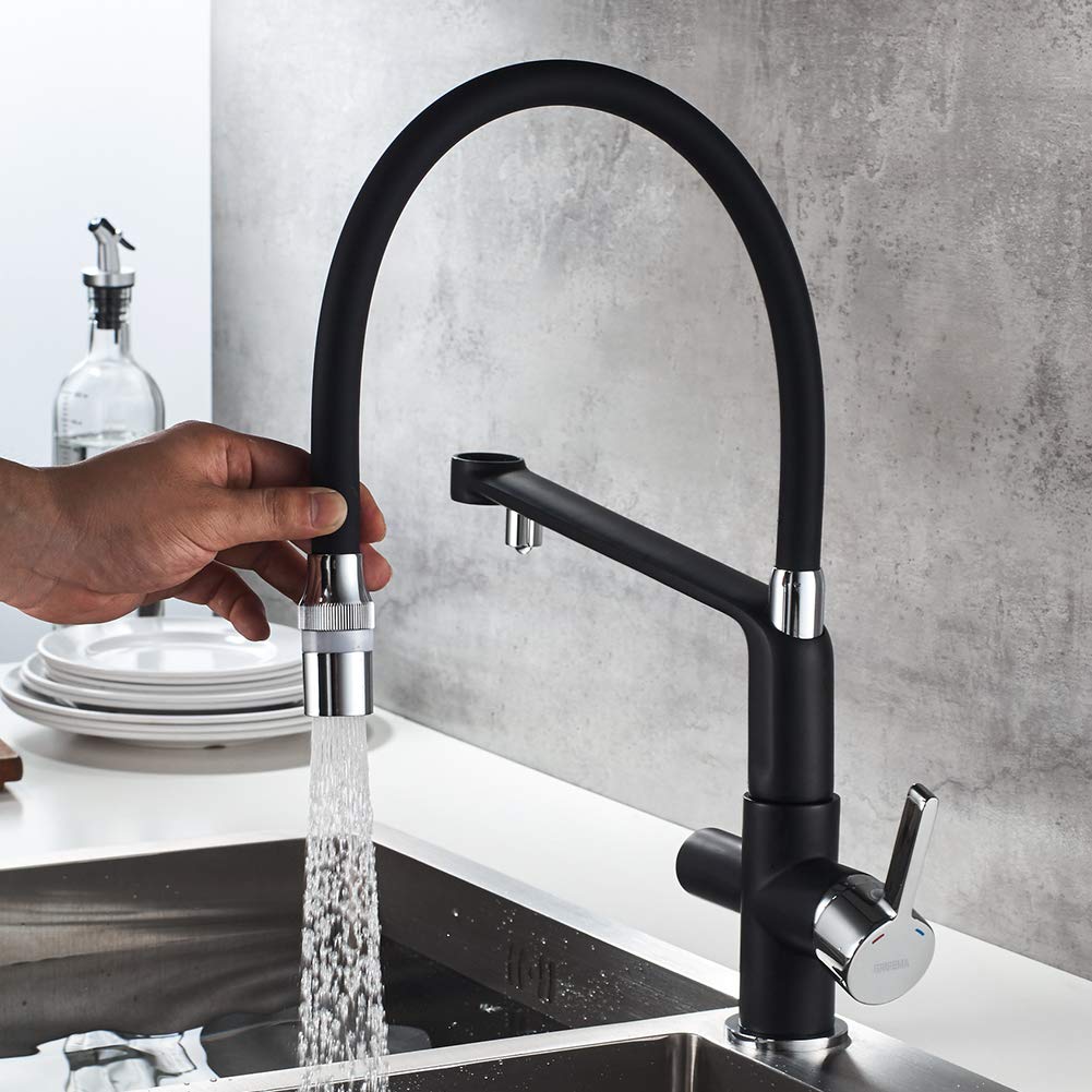 GRIFEMA G4010B-2 Dover, Mitigeur d'évier 3 Voies pour Purificateur D'eau à Filtre, Robinet de Cuisine Noir avec Douchette, 3/8 de pulgada, Exclusivité Amazon