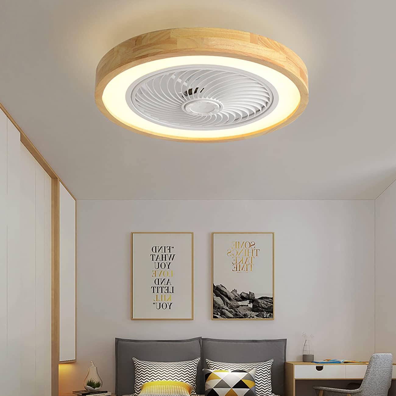 Deckenventilator mit Lampe & Fernbedienung - Holzdesign, leise, dimmbar, Reversible Luftrichtung - 72W für Schlafzimmer, Wohnzimmer, Esszimmer